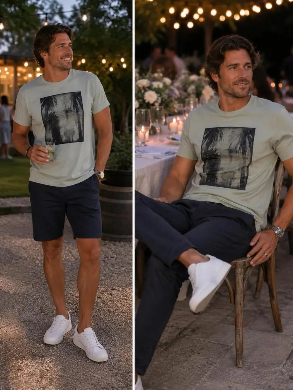 Banana Republic Palm Tree Graphic Tee Men’s L Jersey Crew Neck Short Sleeve